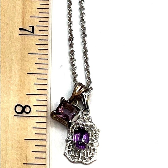 Sterling Silver & Amethyst Necklace With Double Pendants.  B26 - Picture 8 of 11